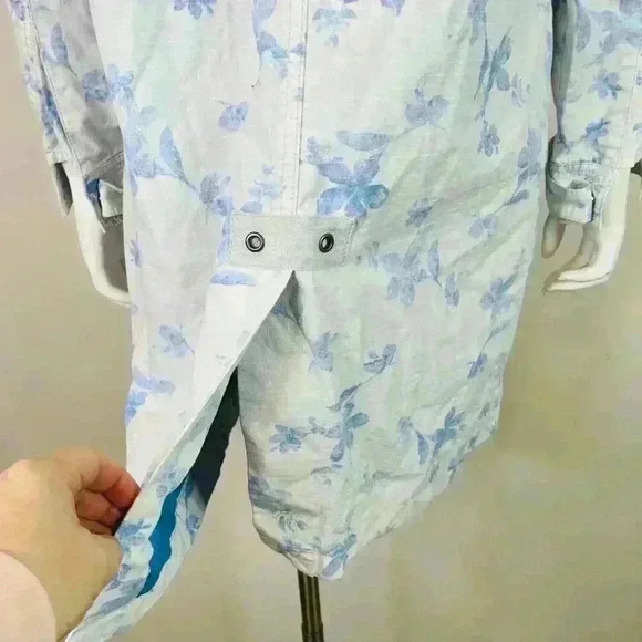 Free People Blue Floral Hooded Button Coat Jacket Size S - Picture 8 of 12